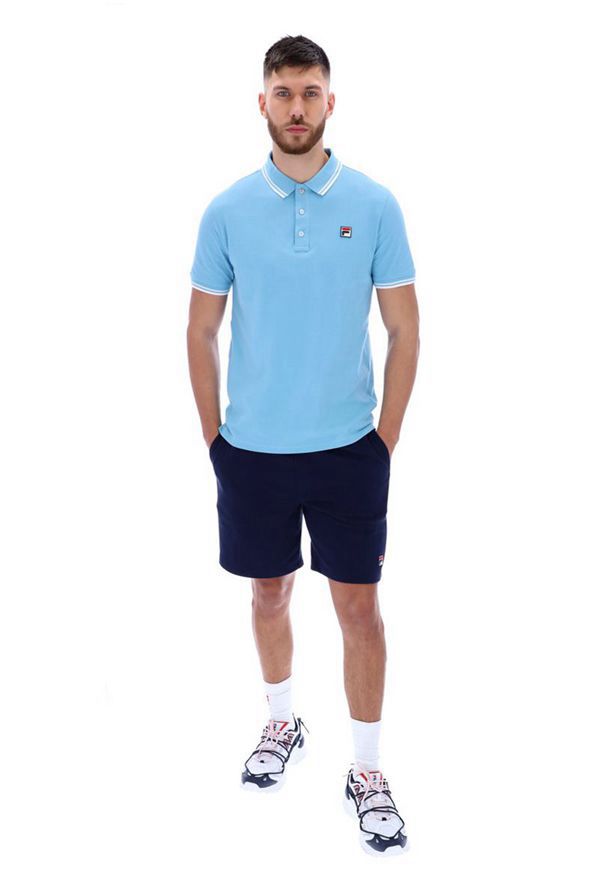 Camisas Polo Fila Hombre Azules - Vinyl Tipped Collar - España 563927DJX